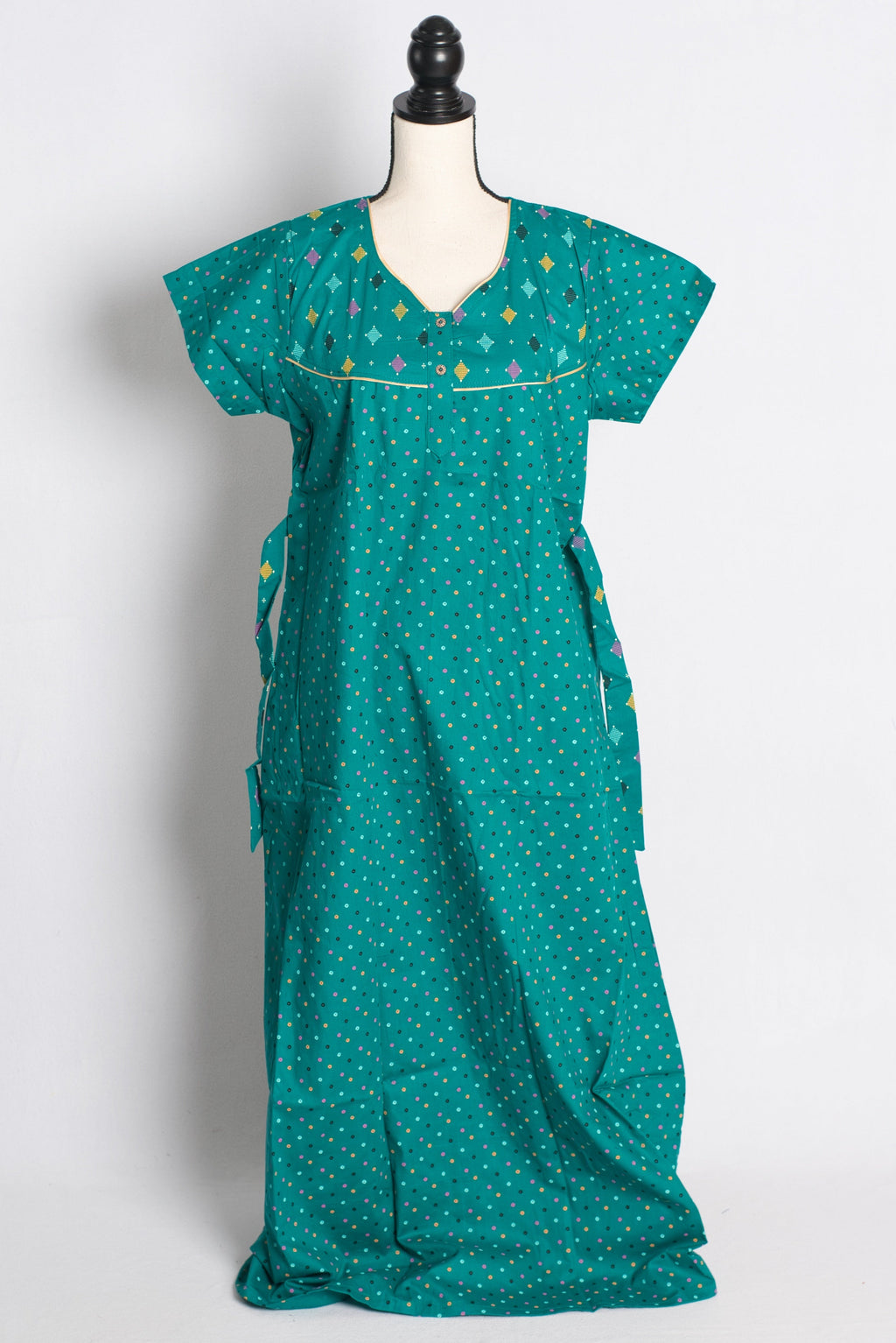 Rama Green Polka Dot Pure Cotton Indian Women Nighty