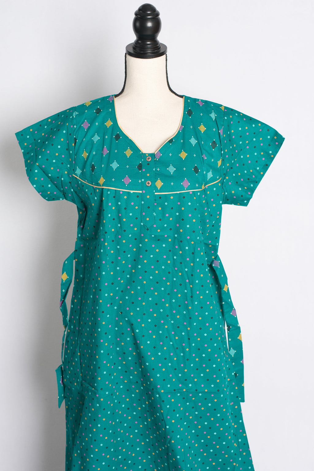 Rama Green Polka Dot Pure Cotton Indian Women Nighty
