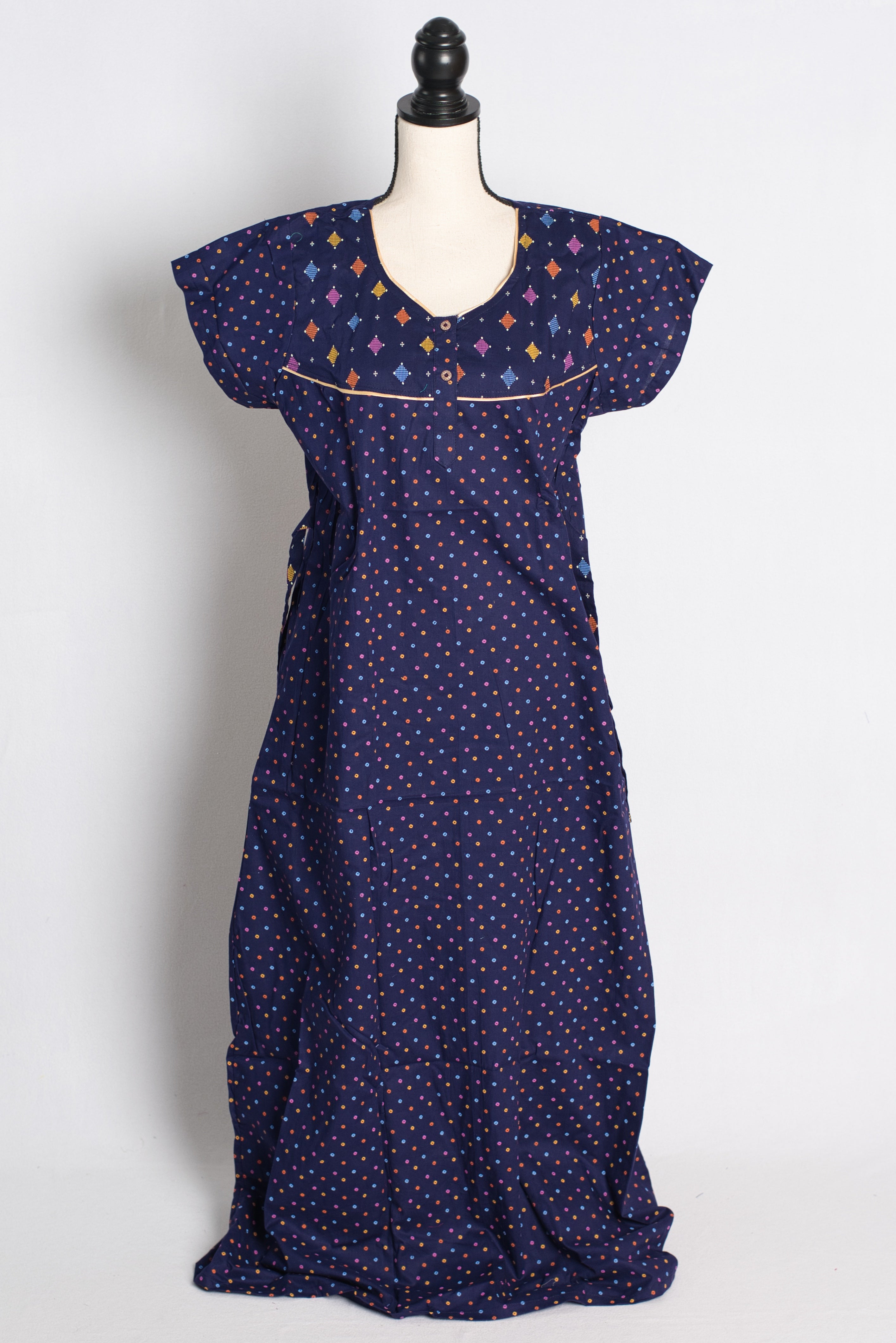 Blue Polka Dot Pure Cotton Indian Women Nighty