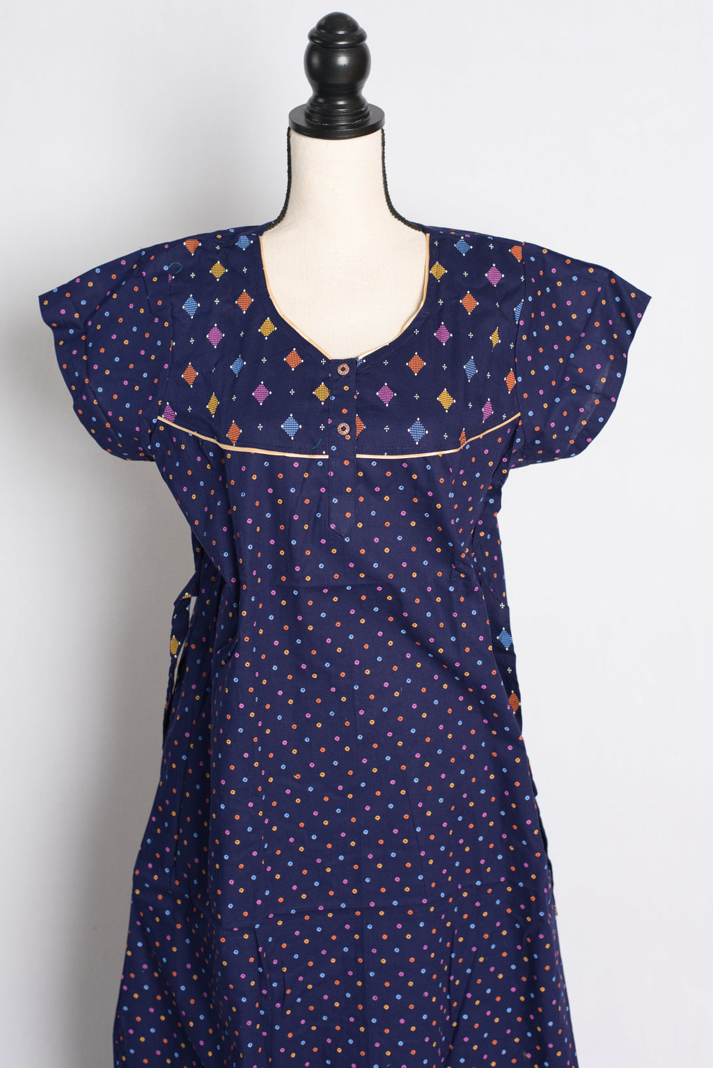 Blue Polka Dot Pure Cotton Indian Women Nighty