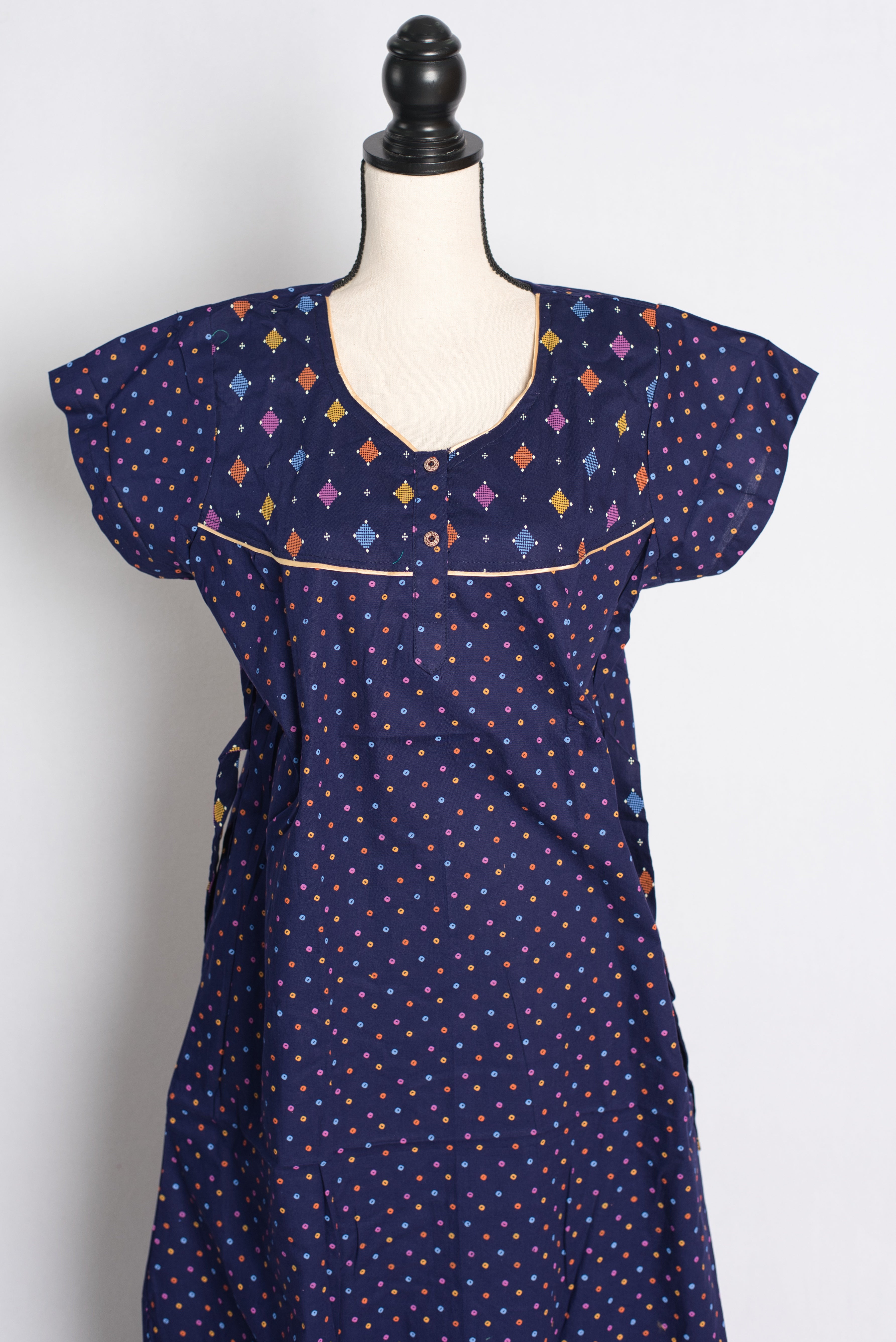 Blue Polka Dot Pure Cotton Indian Women Nighty