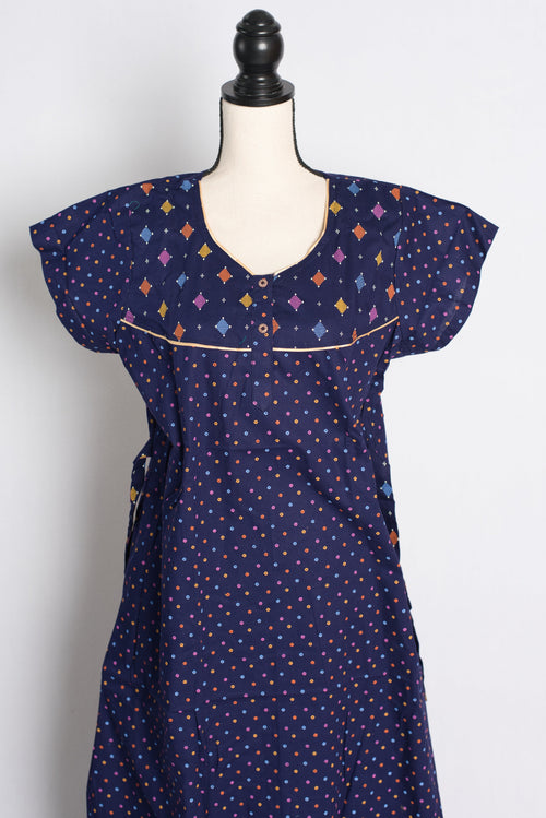 Blue Polka Dot Pure Cotton Indian Women Nighty