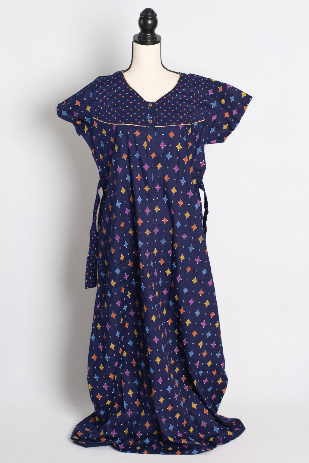 Blue Ikkat Print Pure Cotton Indian Women Nighty