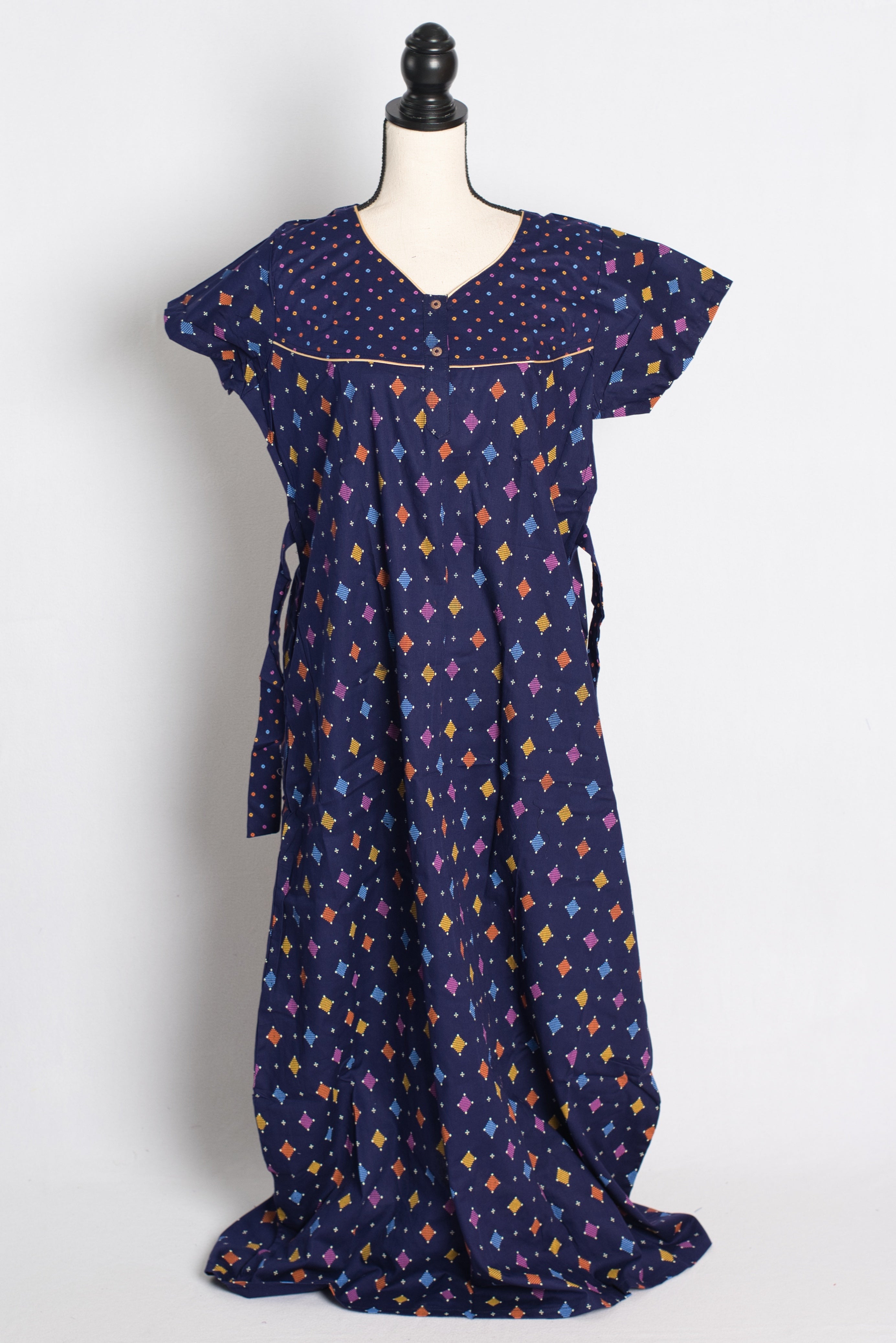 Blue Ikkat Print Pure Cotton Indian Women Nighty