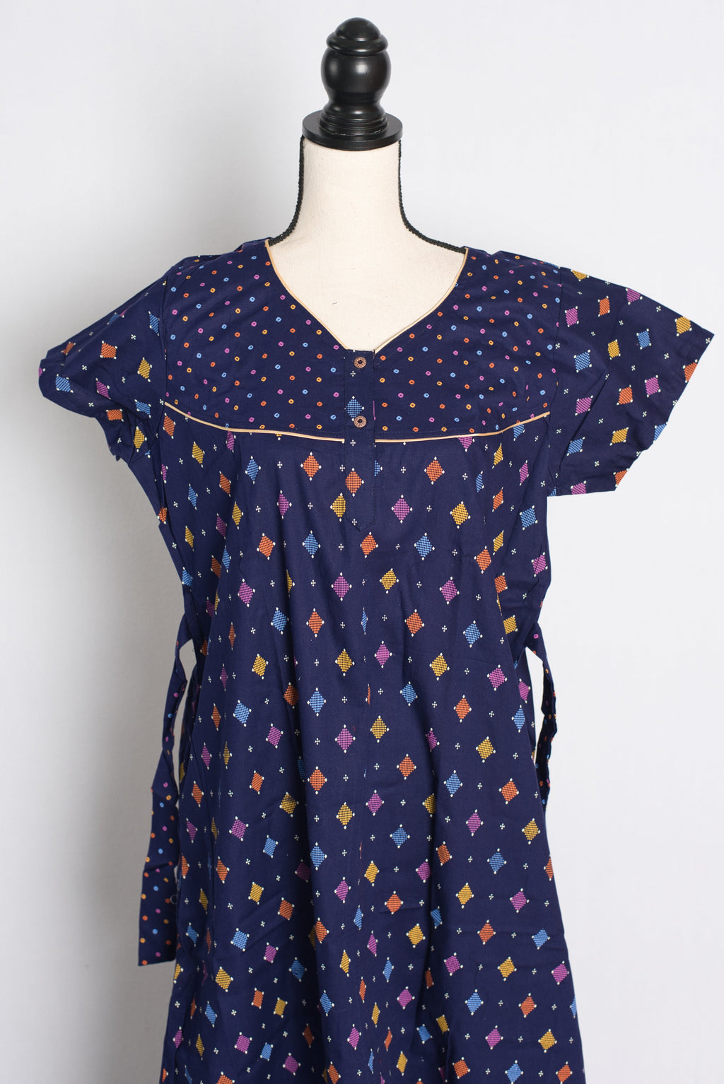 Blue Ikkat Print Pure Cotton Indian Women Nighty