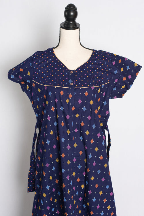 Blue Ikkat Print Pure Cotton Indian Women Nighty