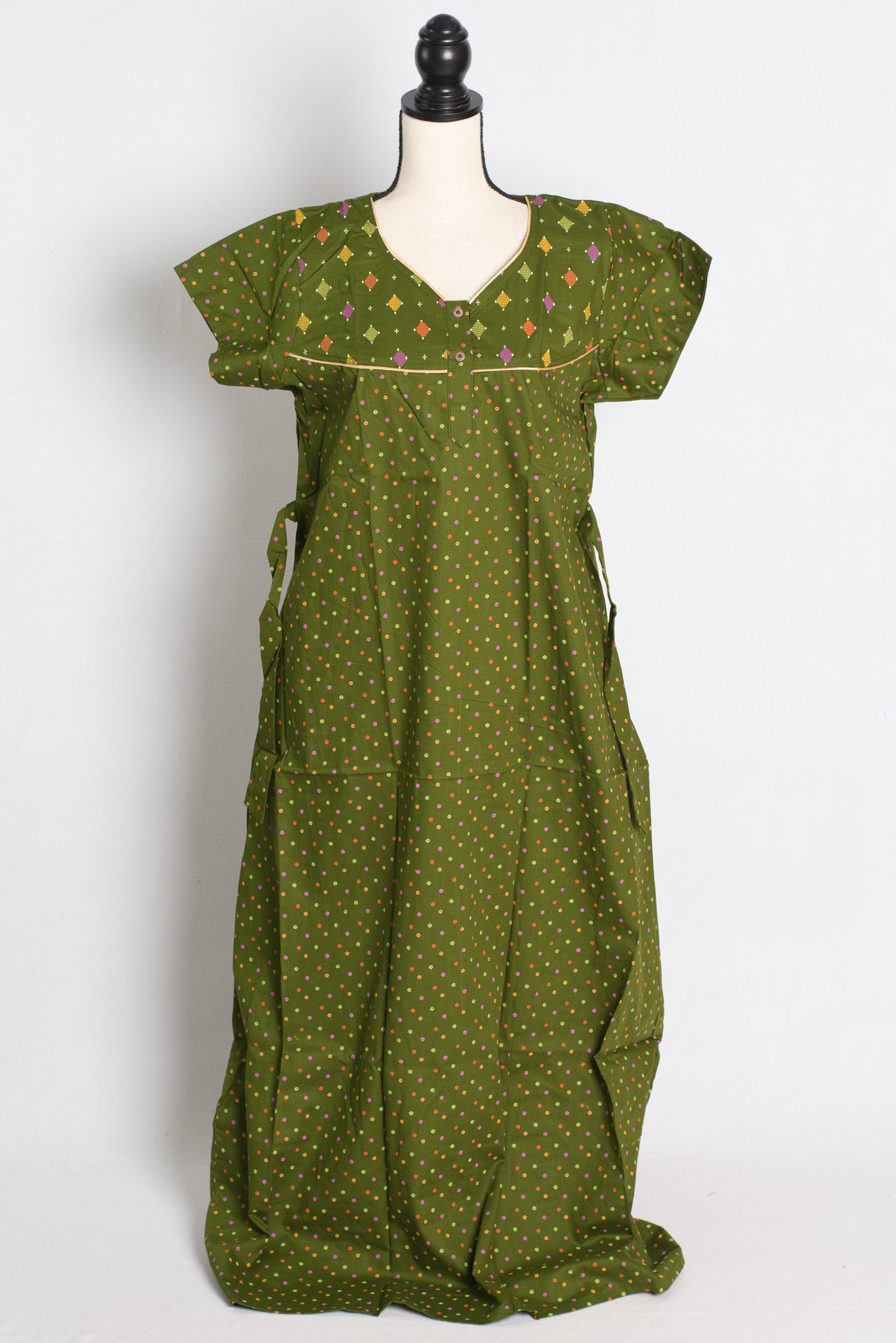 Green Polka Dot Pure Cotton Indian Women Nighty