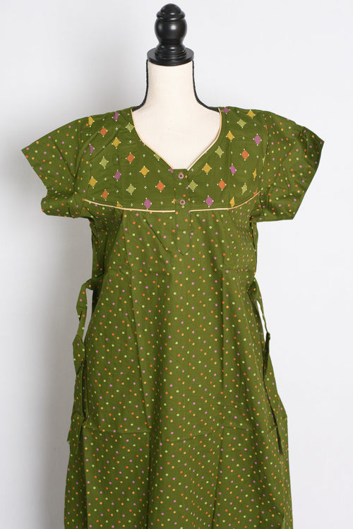 Green Polka Dot Pure Cotton Indian Women Nighty