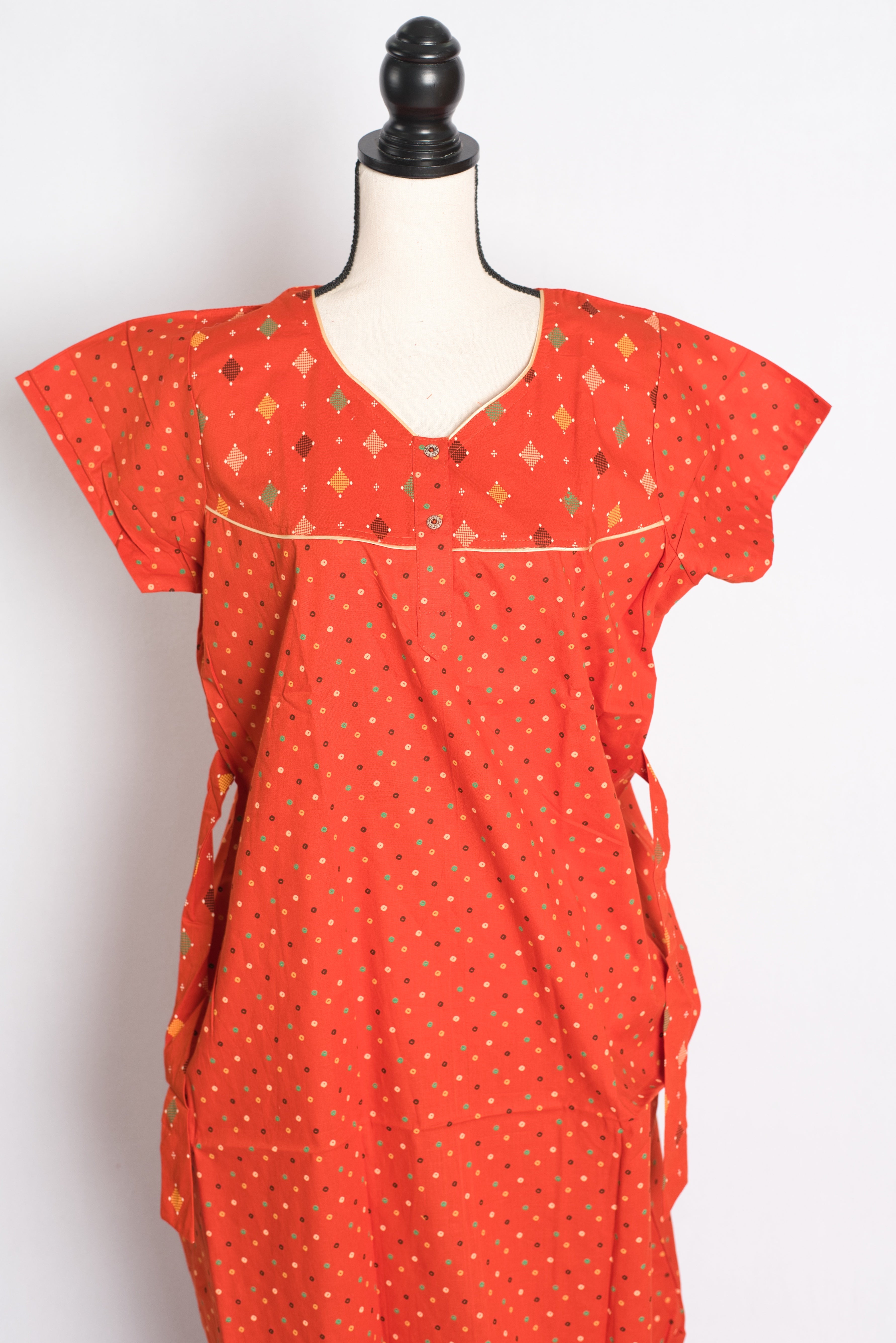 Orange Polka Dot Pure Cotton Indian Women Nighty