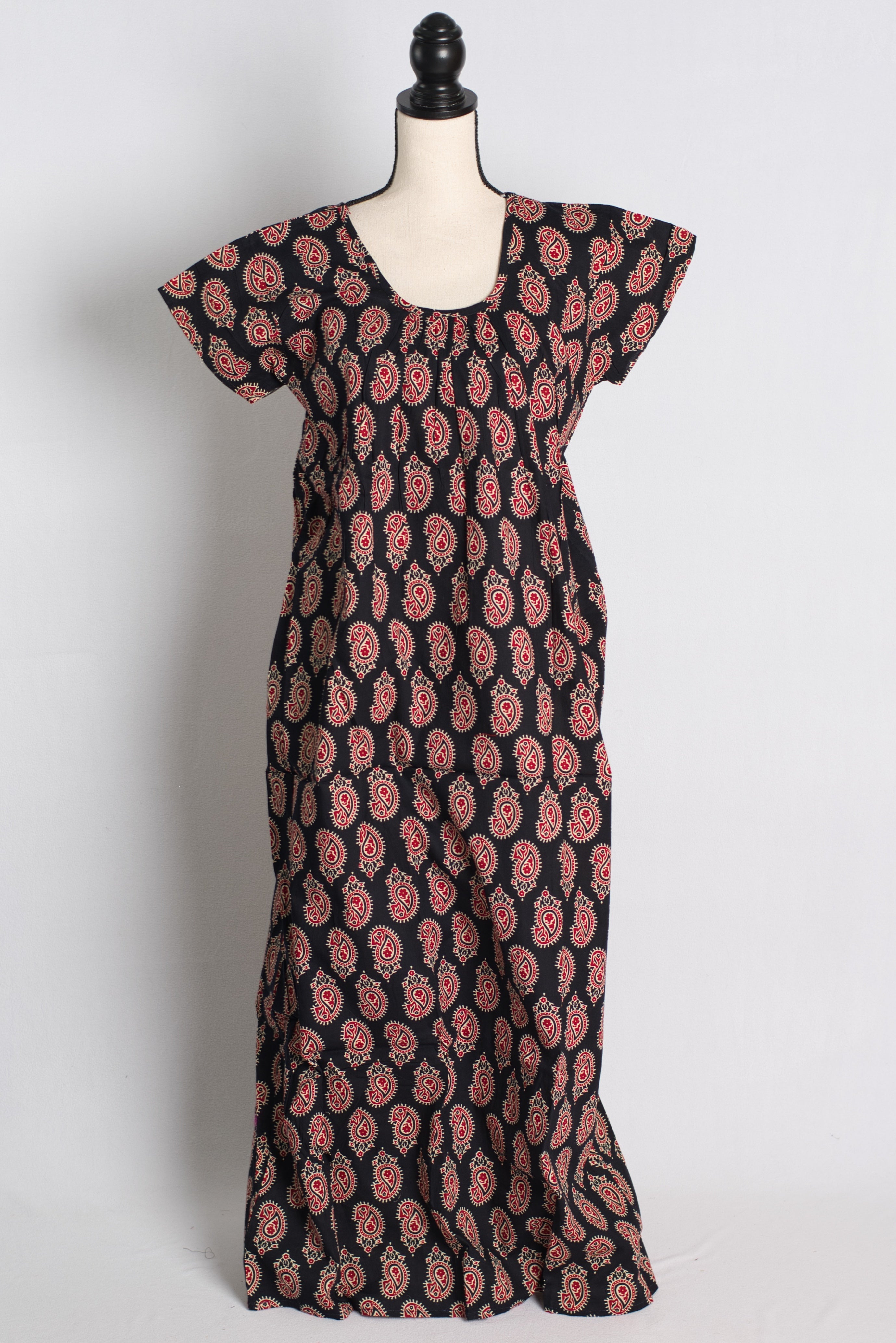 Pure Cotton Black Paisley Printed Indian Nighty