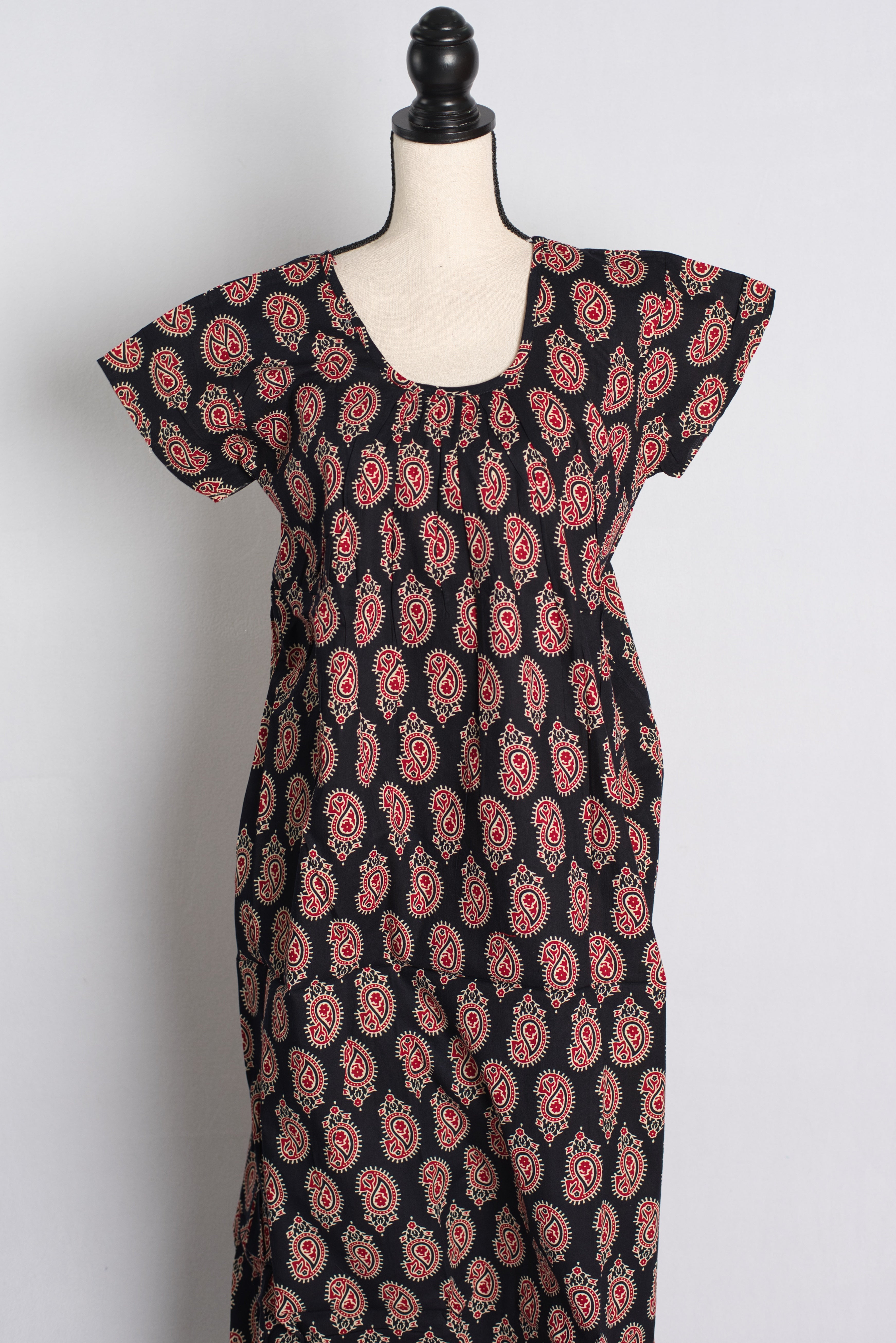 Pure Cotton Black Paisley Printed Indian Nighty
