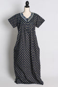 Pure Cotton Black Embroidered Indian Nighty