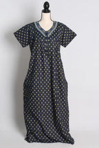 Pure Cotton Black Embroidered Indian Nighty