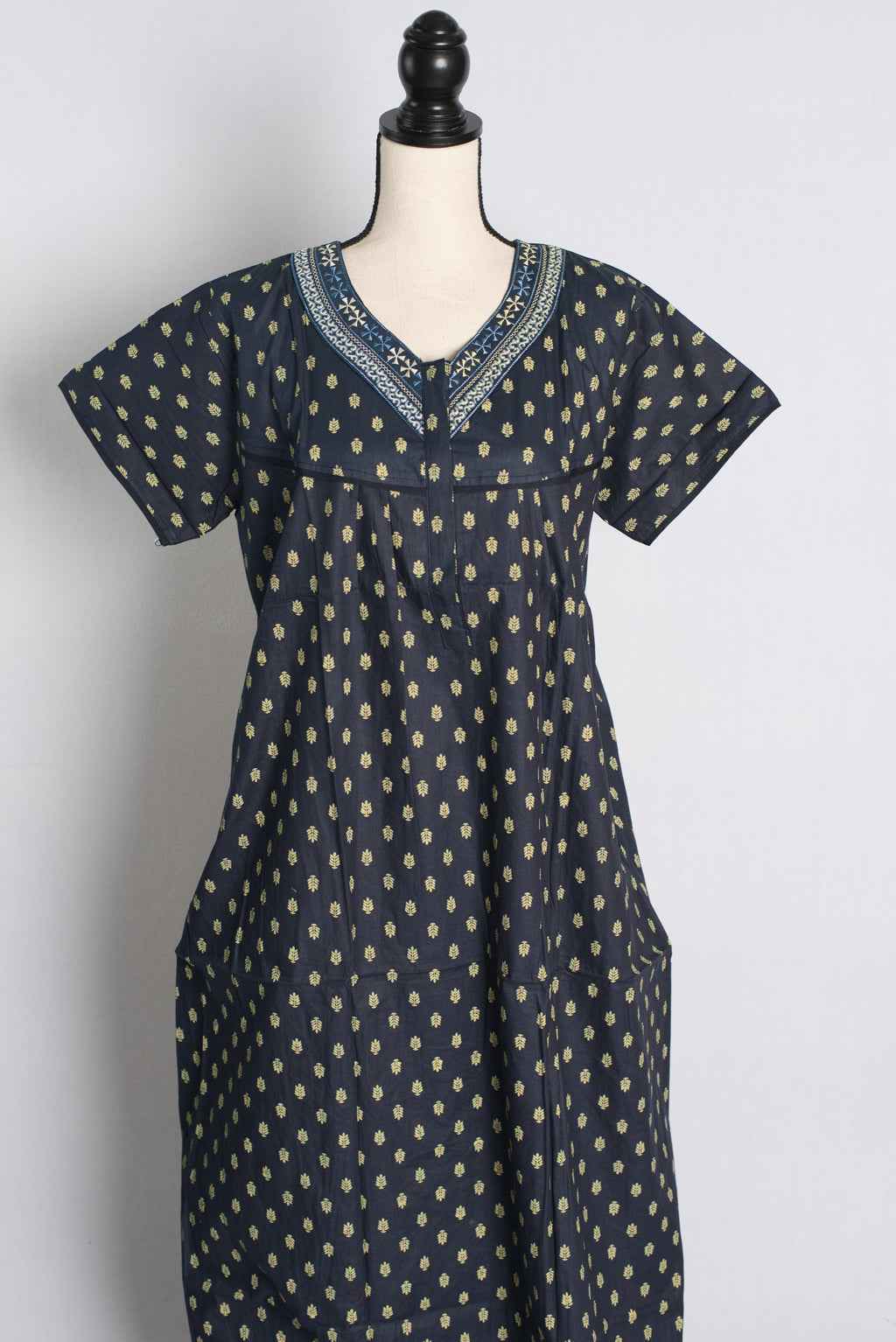 Pure Cotton Black Embroidered Indian Nighty