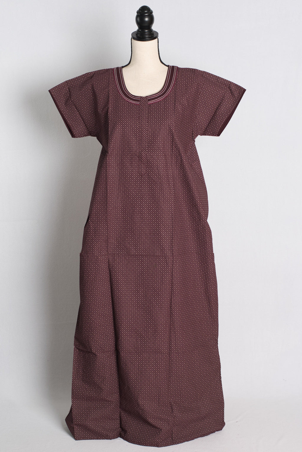 Pure Cotton Maroon Embroidered Indian Nighty — Style B (Dec)