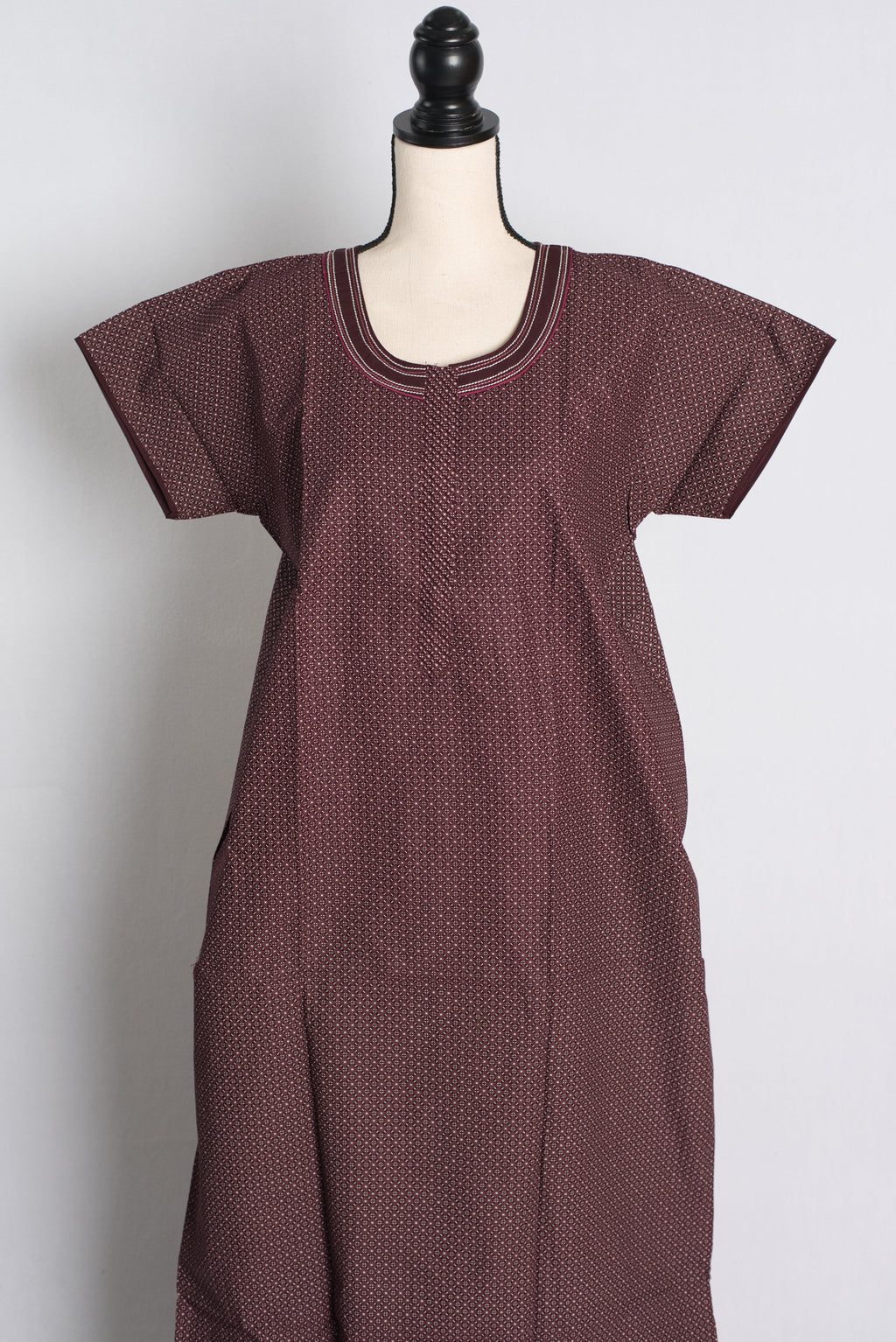 Pure Cotton Maroon Embroidered Indian Nighty — Style B (Dec)