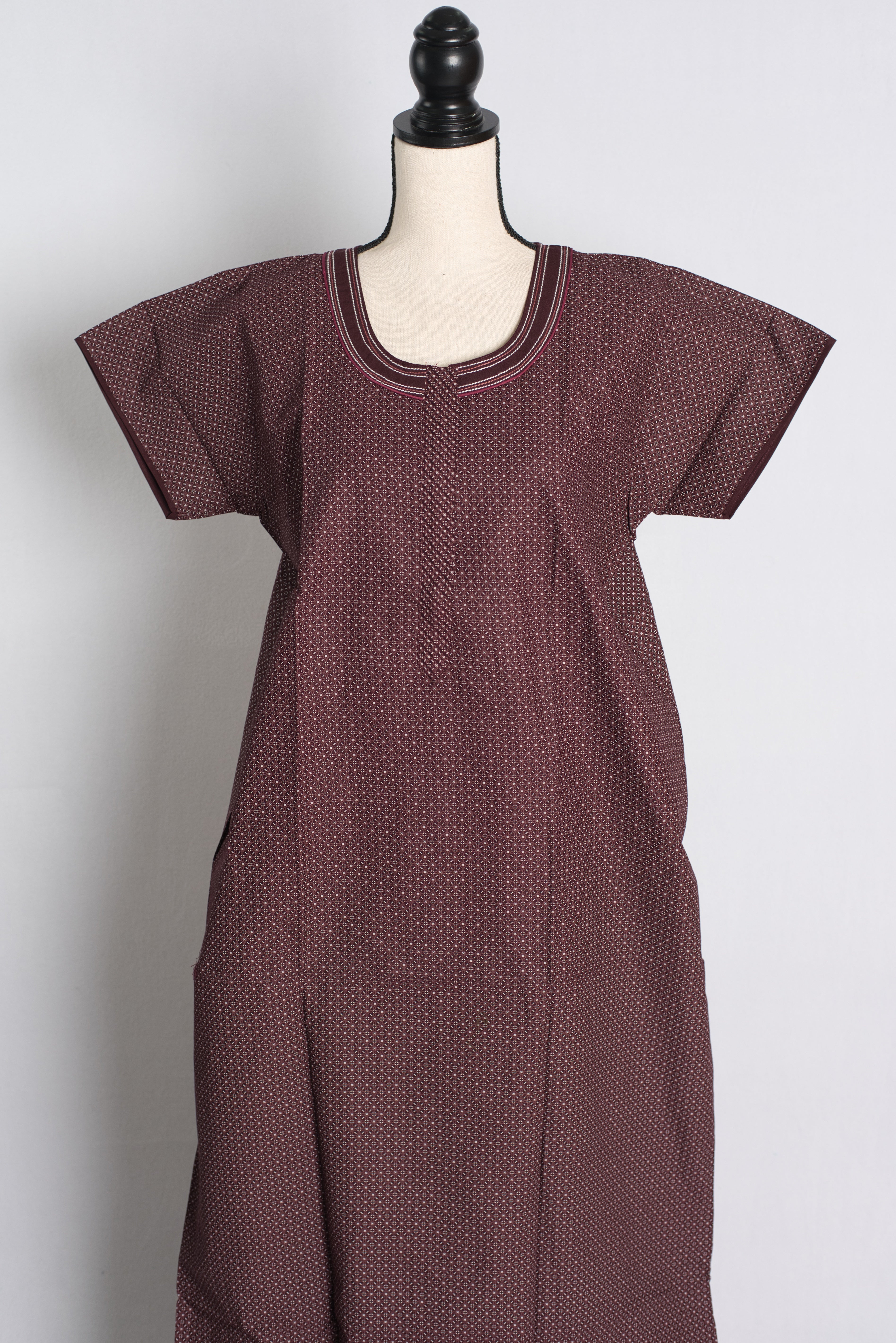Pure Cotton Maroon Embroidered Indian Nighty — Style B (Dec)