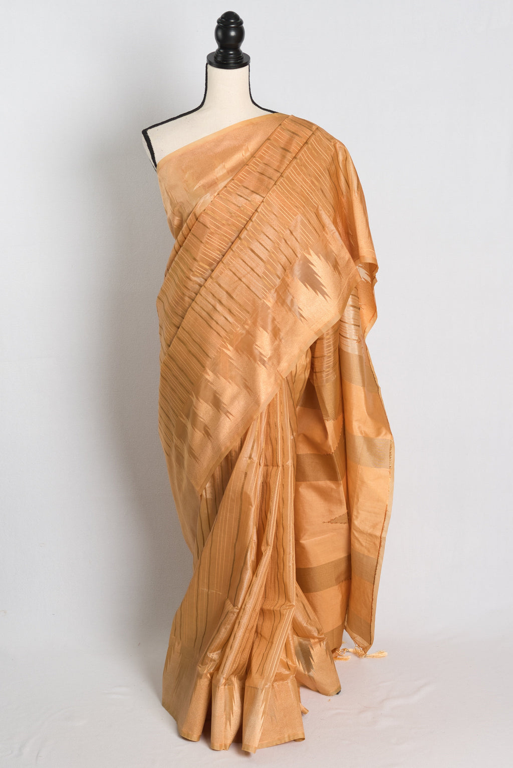 Soft Art Silk Temple Border Saree in Brown