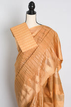 Soft Art Silk Temple Border Saree in Brown