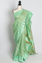 Soft Art Silk Temple Border Saree in Green