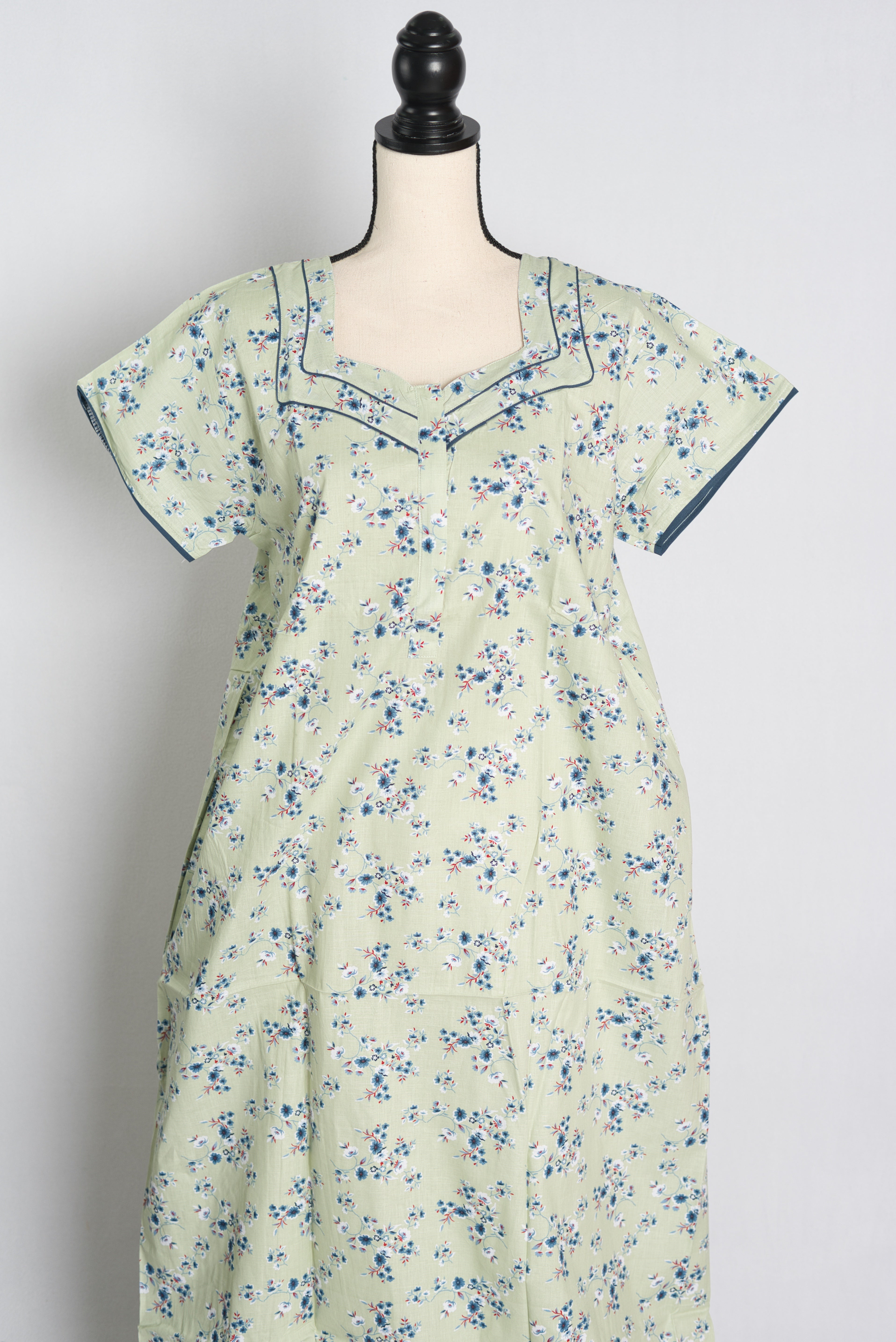 Pure Cotton Light Green Floral Printed Indian Nighty