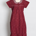 Pure Cotton Maroon Embroidered Indian Nighty — Style A (Jan)
