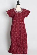 Pure Cotton Maroon Embroidered Indian Nighty — Style A (Jan)