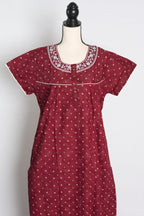 Pure Cotton Maroon Embroidered Indian Nighty — Style A (Jan)