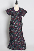 Pure Cotton Blue Floral Printed Indian Nighty — Style A (Jan)
