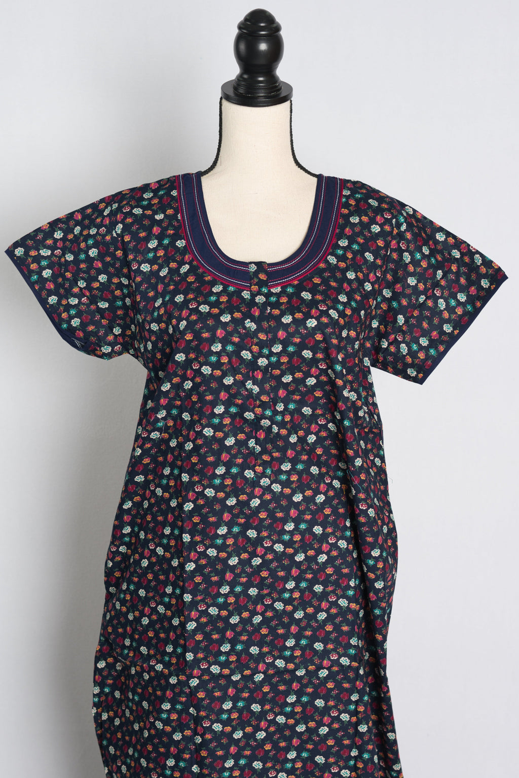 Pure Cotton Blue Floral Printed Indian Nighty — Style A (Jan)