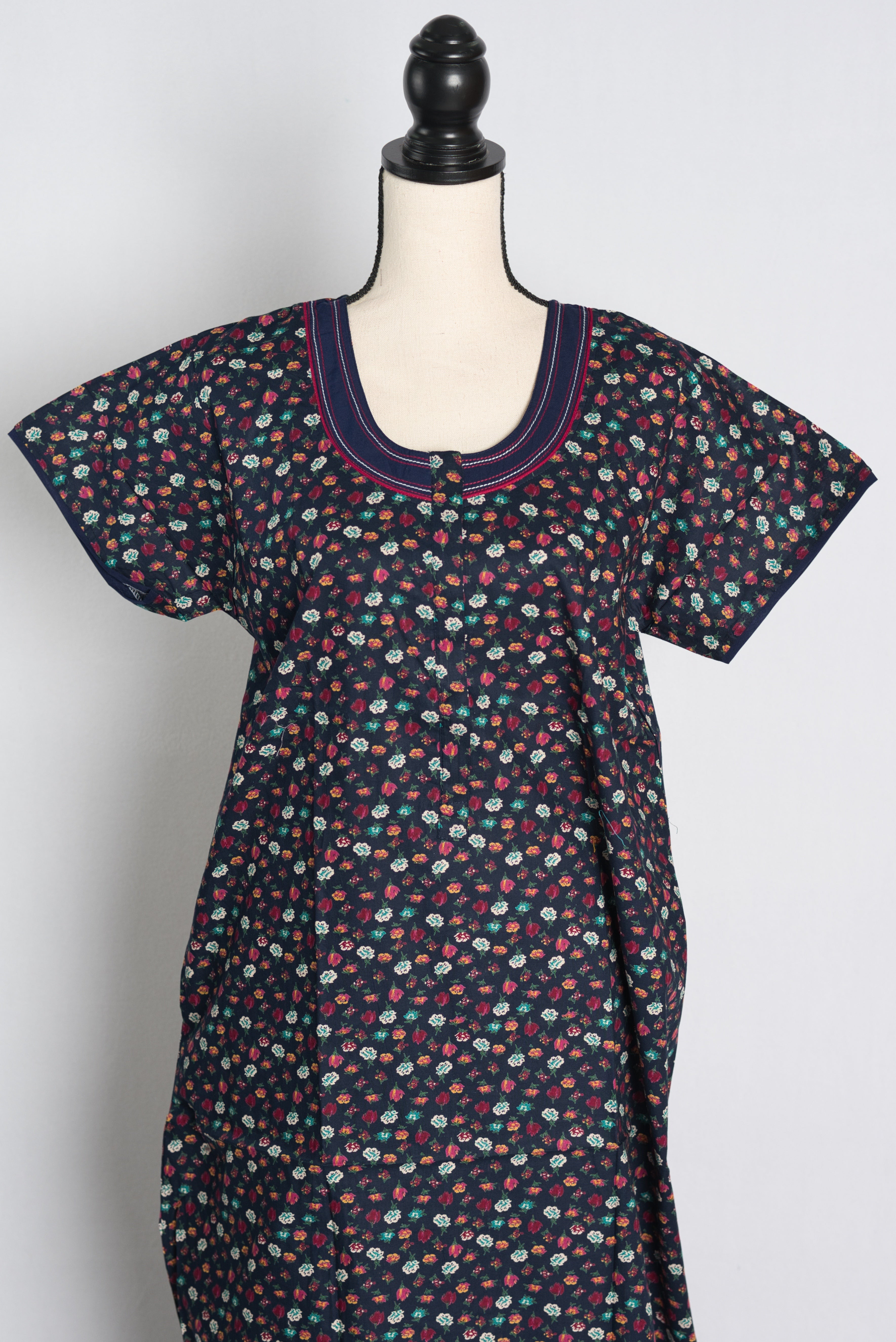 Pure Cotton Blue Floral Printed Indian Nighty — Style A (Jan)