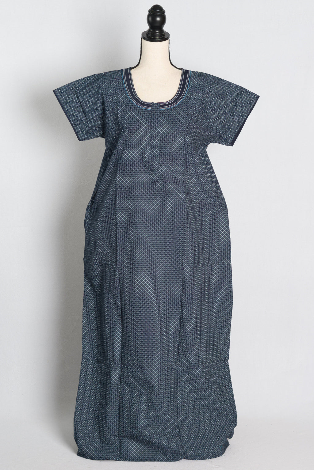 Pure Cotton Blue Embroidered Indian Nighty