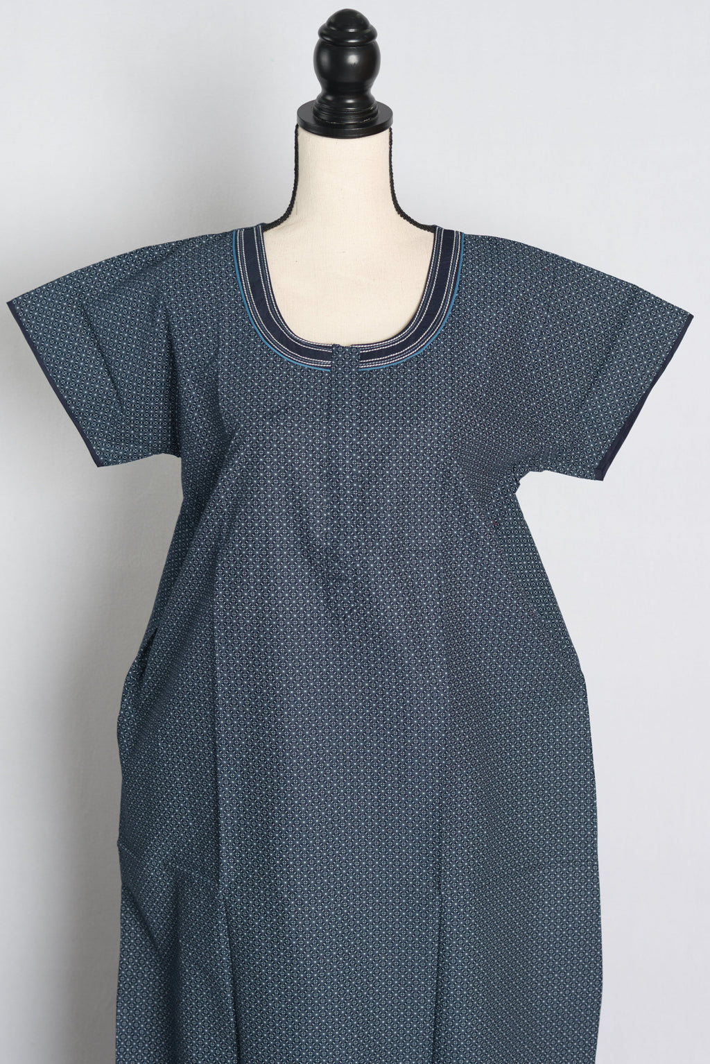 Pure Cotton Blue Embroidered Indian Nighty
