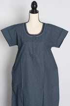 Pure Cotton Blue Embroidered Indian Nighty