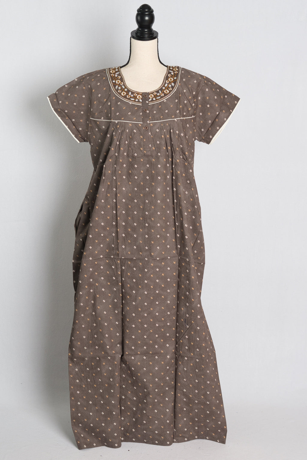 Pure Cotton Brown Embroidered Indian Nighty