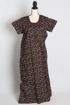 Pure Cotton Black Floral Printed Indian Nighty