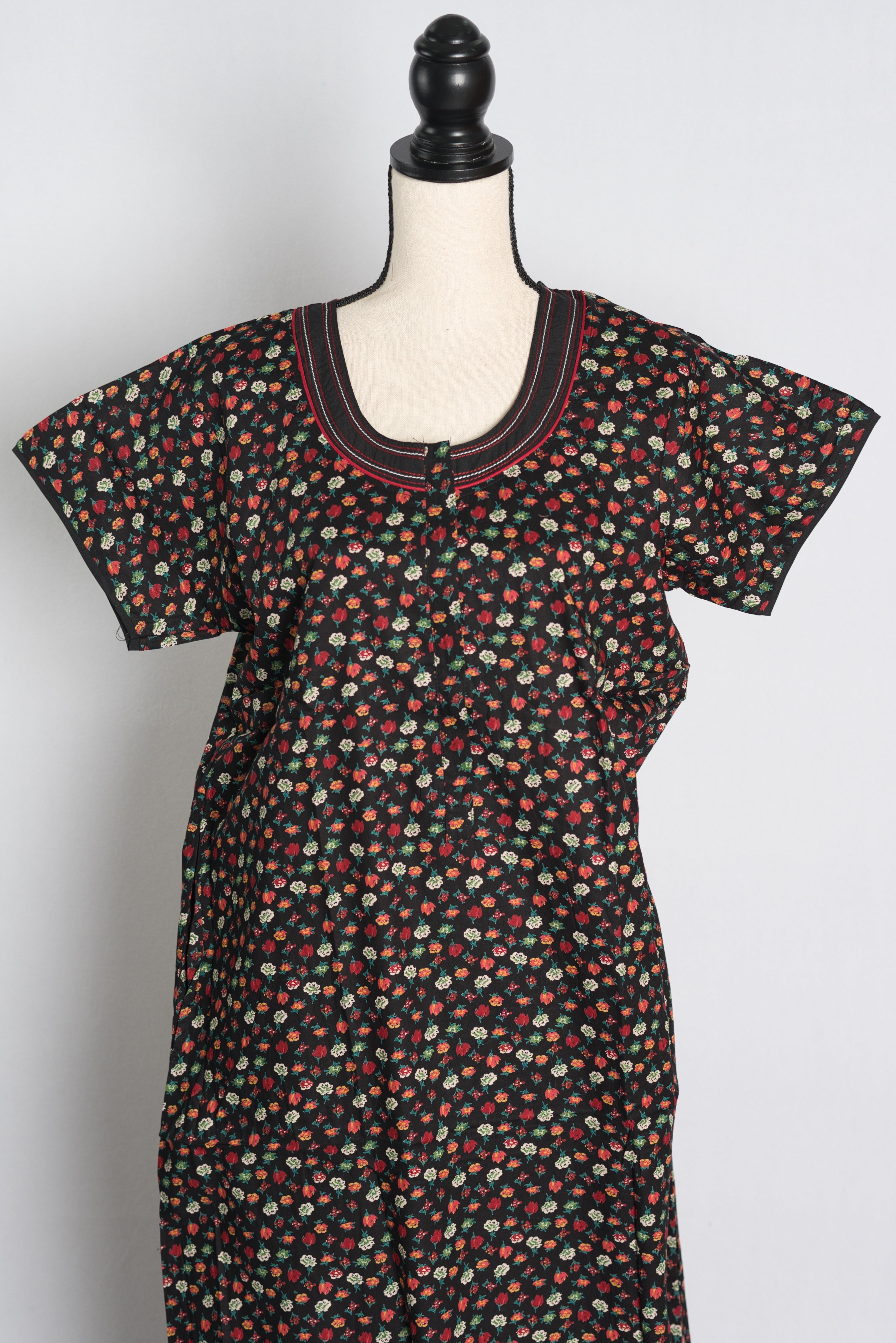 Pure Cotton Black Floral Printed Indian Nighty