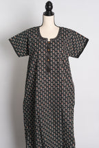 Pure Cotton Black Printed Indian Nighty in Regular Size