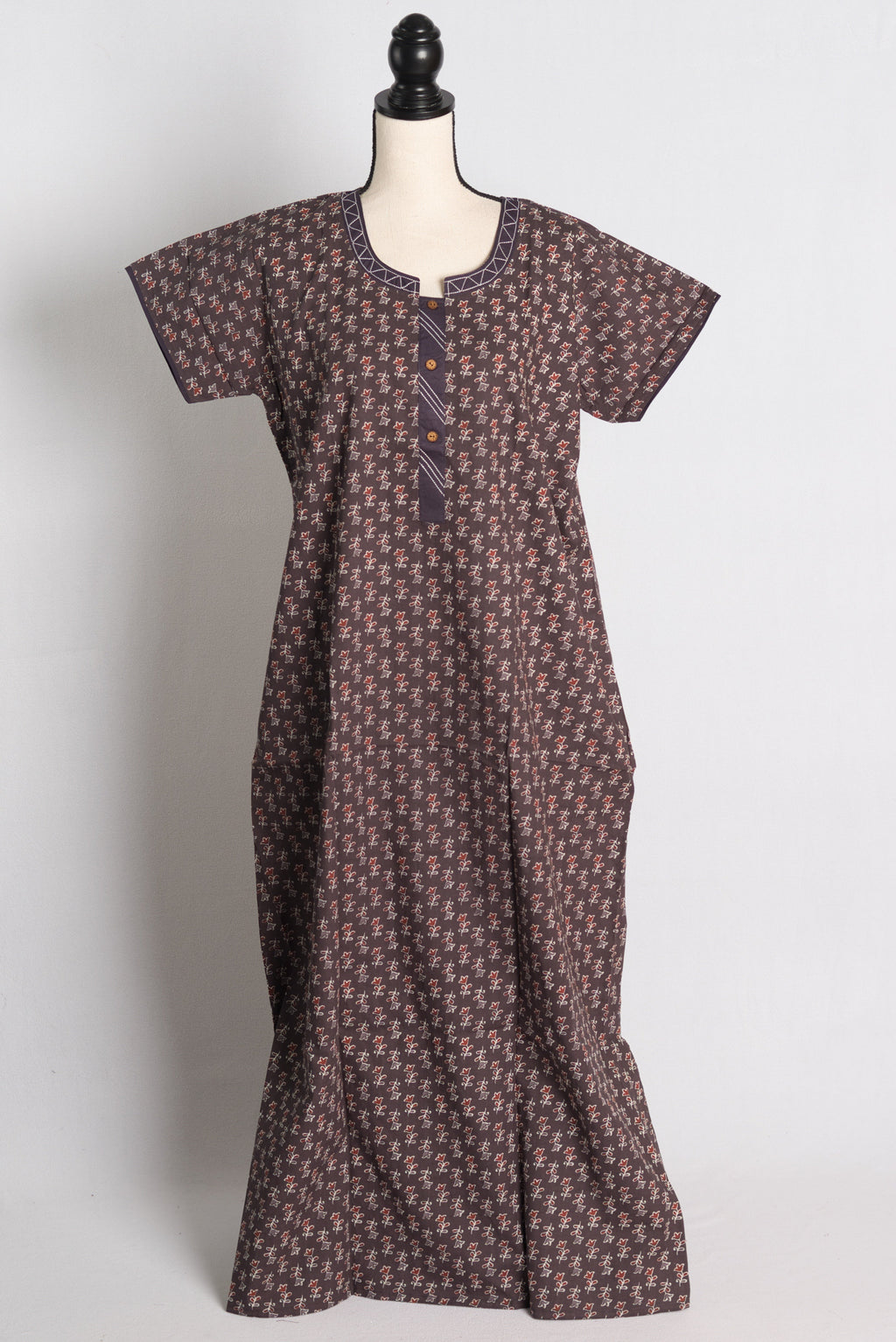 Pure Cotton Brown Printed Indian Nighty in Regular Size