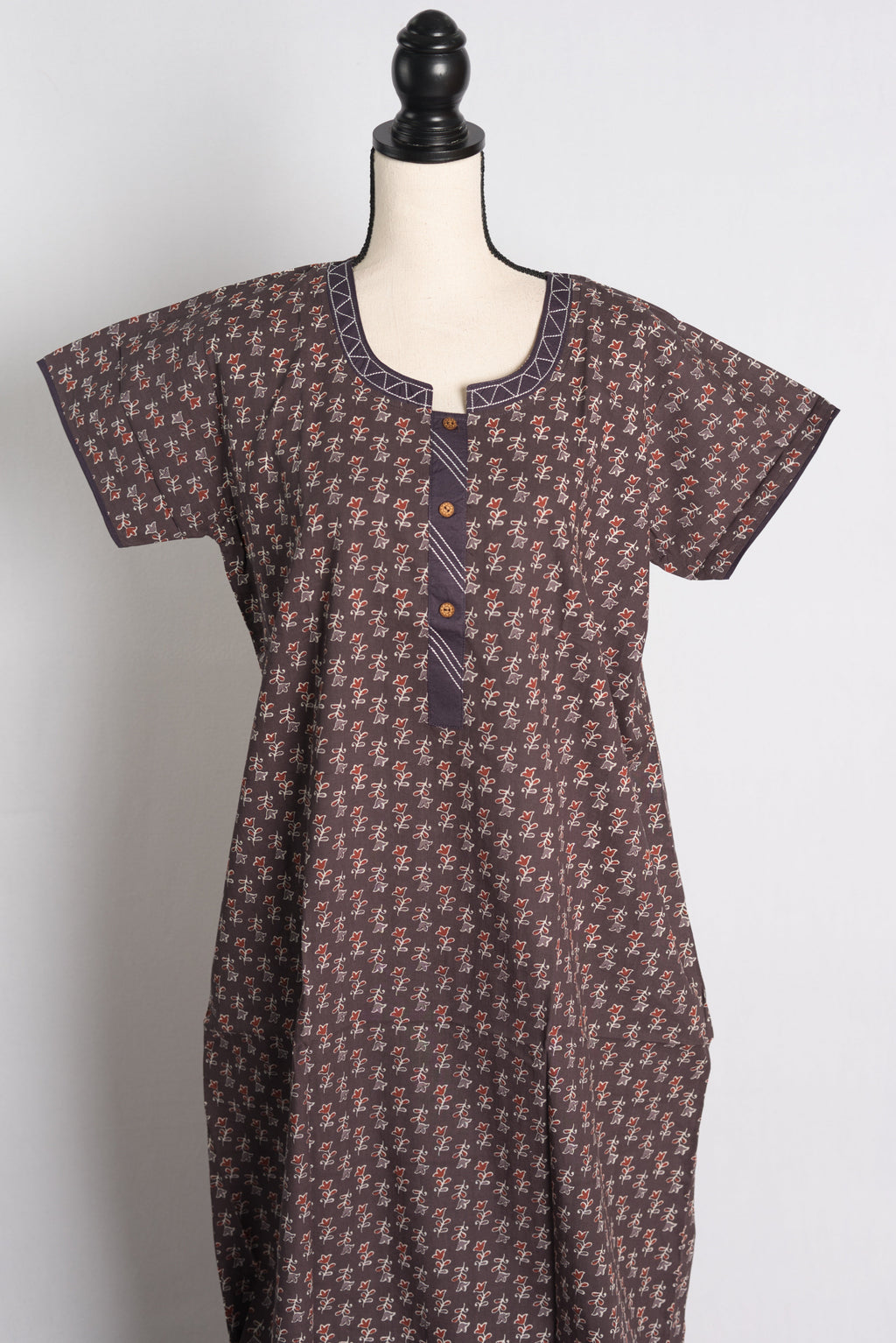 Pure Cotton Brown Printed Indian Nighty in Regular Size