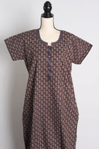 Pure Cotton Brown Printed Indian Nighty in Regular Size