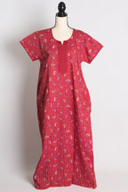 Pure Cotton Red Floral Printed Indian Nighty in Regular Size