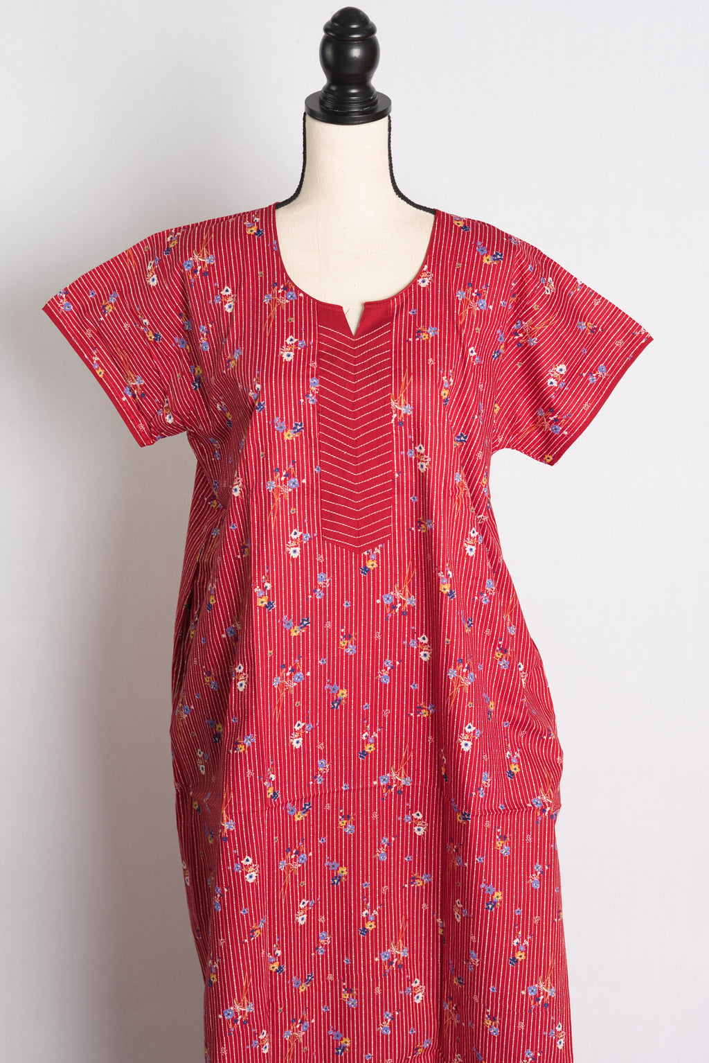 Pure Cotton Red Floral Printed Indian Nighty in Regular Size