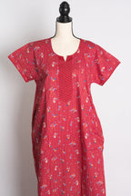 Pure Cotton Red Floral Printed Indian Nighty in Regular Size