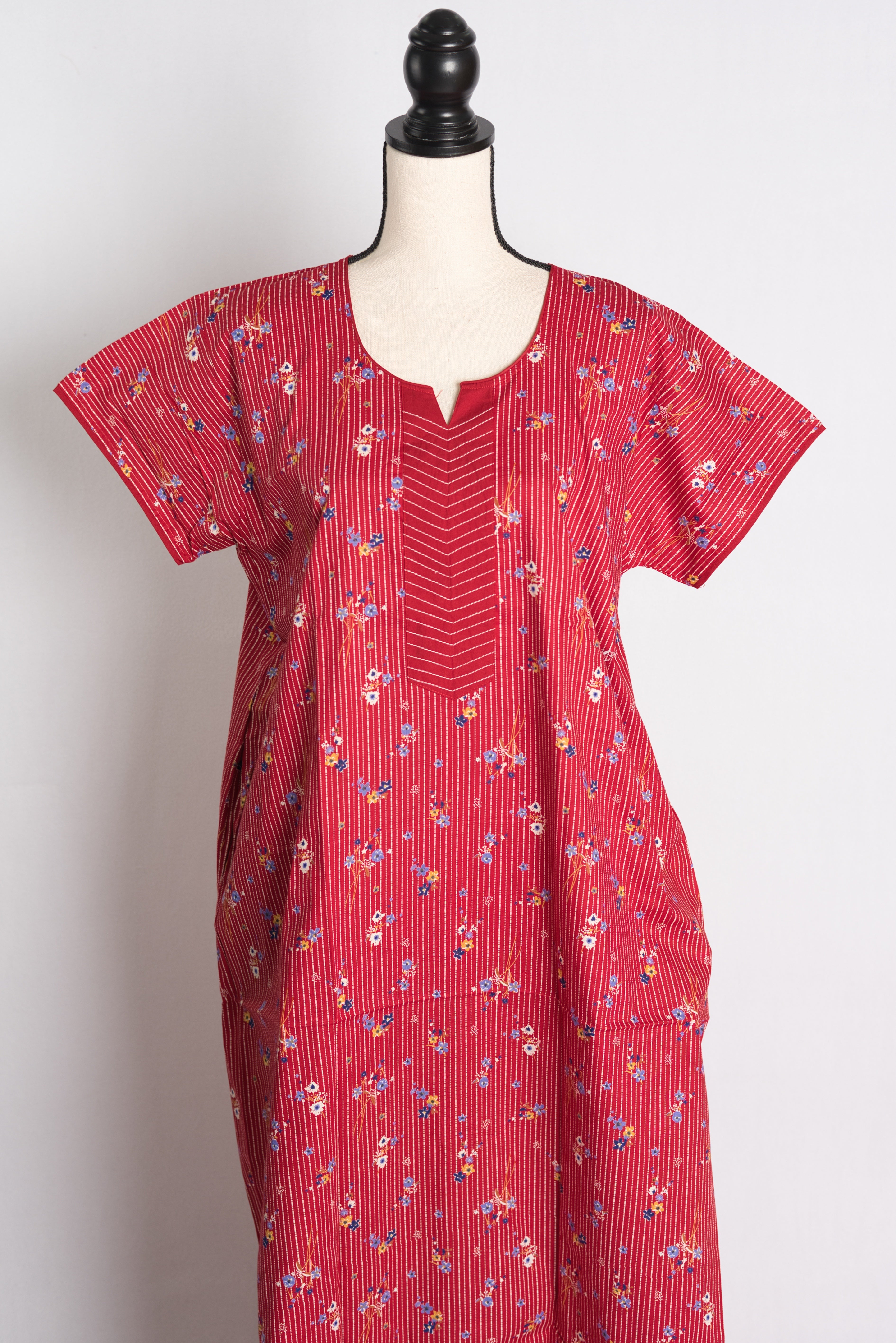 Pure Cotton Red Floral Printed Indian Nighty in Regular Size