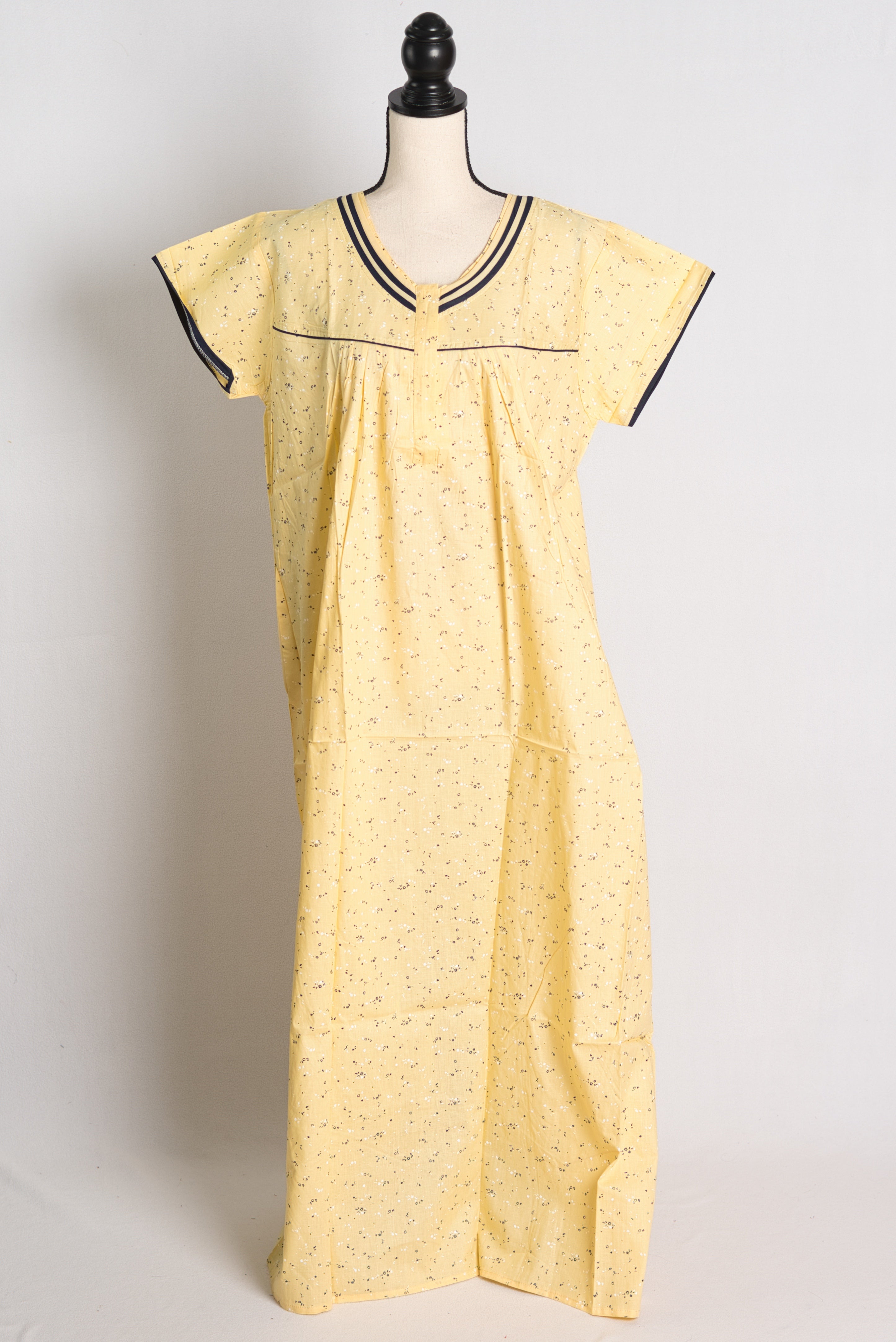 Pure Cotton Yellow Floral Printed Indian Nighty in Regular Size