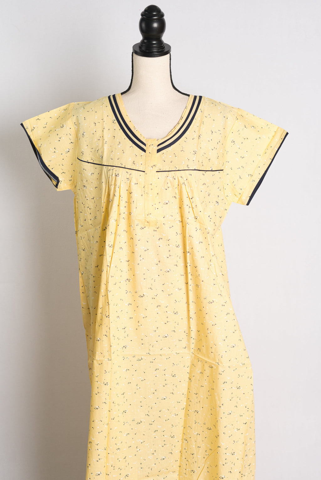 Pure Cotton Yellow Floral Printed Indian Nighty in Regular Size