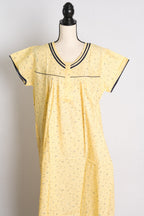 Pure Cotton Yellow Floral Printed Indian Nighty in Regular Size