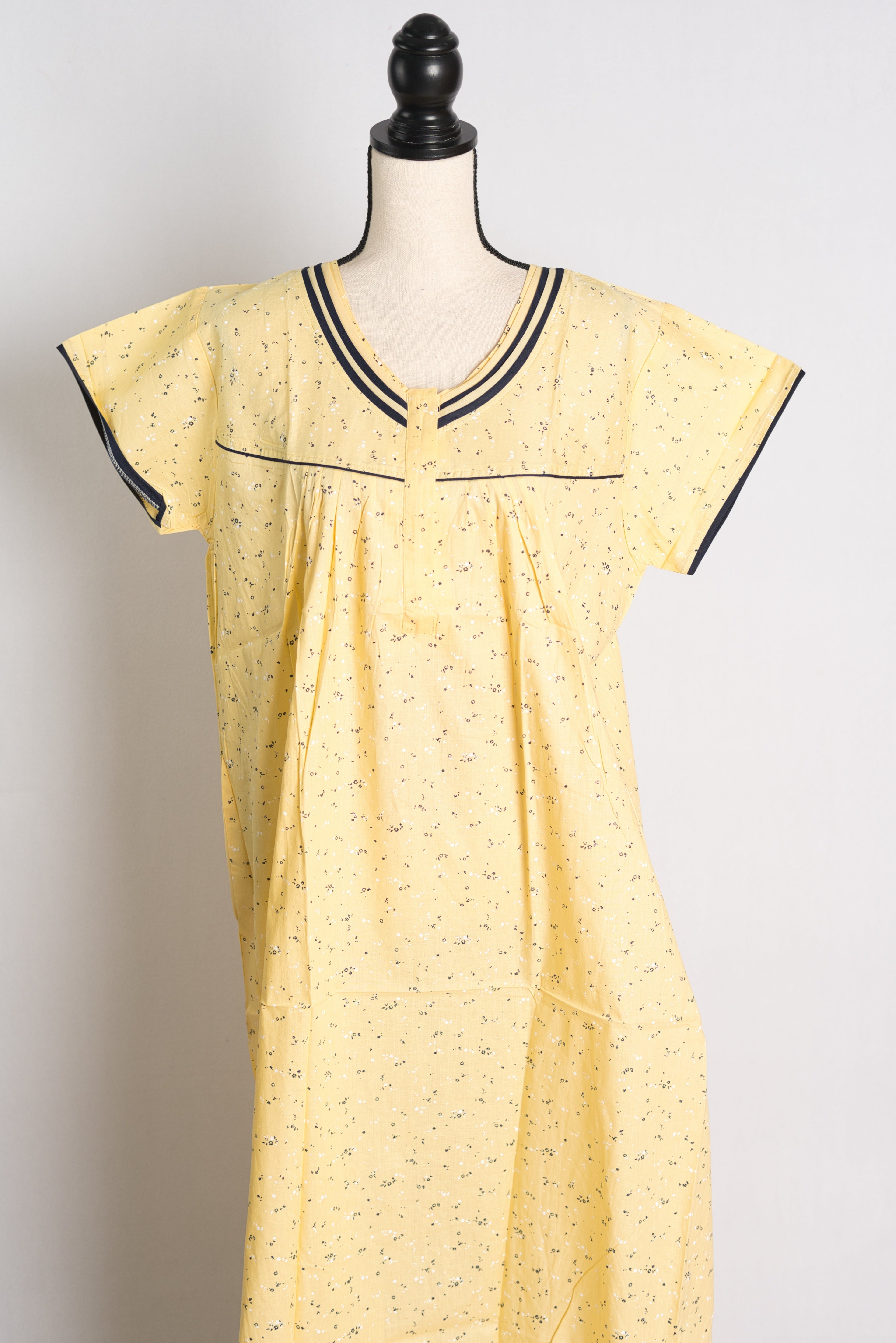Pure Cotton Yellow Floral Printed Indian Nighty in Regular Size