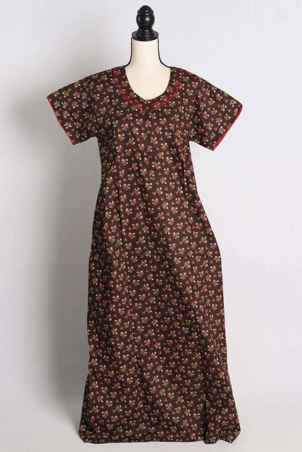 Pure Cotton Brown Floral Printed Indian Nighty in Regular Size